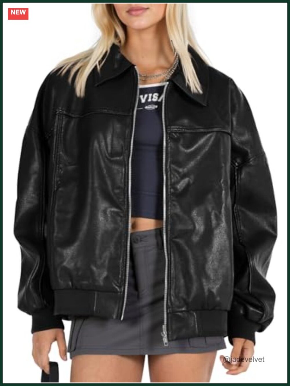 Faux Leather Jacket Oversized Bomber Zip Moto Biker Coat